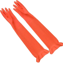 LMETJMA 1 Pair Household Extra Long Kitchen Gloves Rubber Cleaning Gloves Non-Slip Reusable Natural Latex Wash Gloves JT389