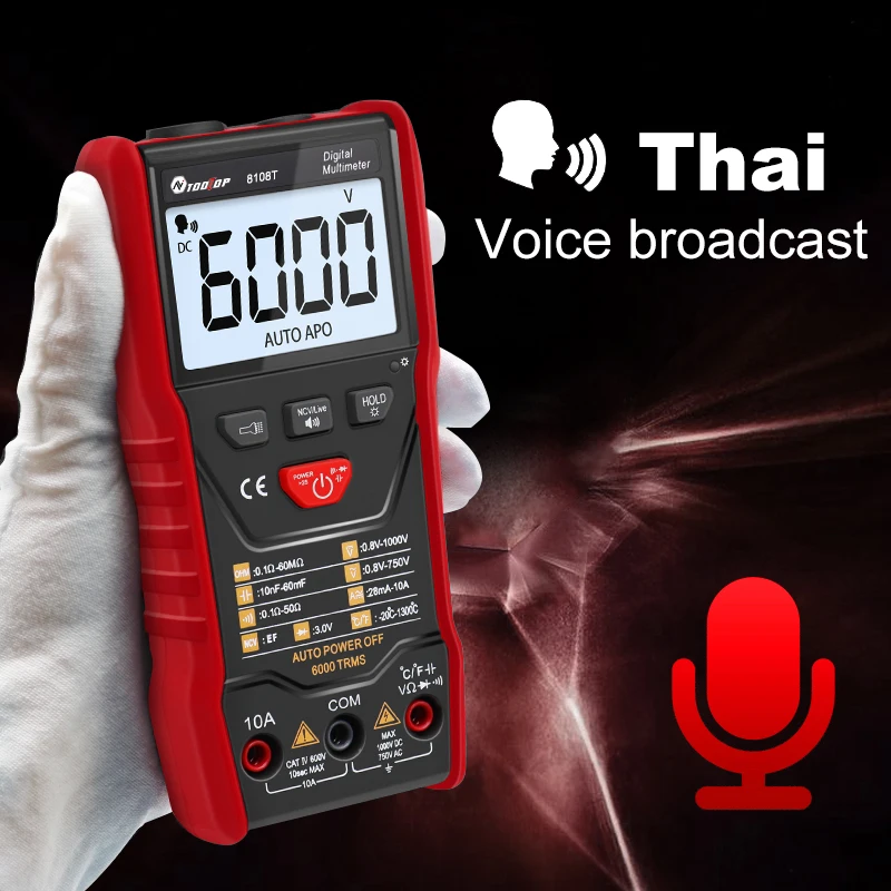 TOOLTOP True RMS Thai Voice multimetro digitale Auto Range AC/DC misuratore di tensione di corrente NCV capacità Ohm Tester amperometro