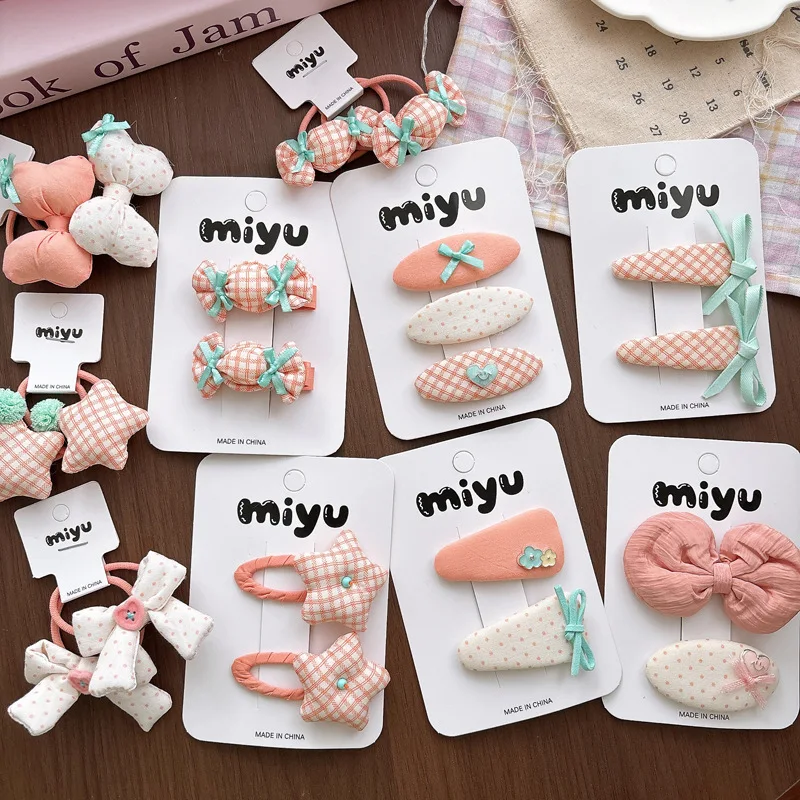 

Новые милые мягкие заколки для волос с бантом, звездами и резинки для волос в конфетных цветах для девочек, повседневные аксессуары для волос