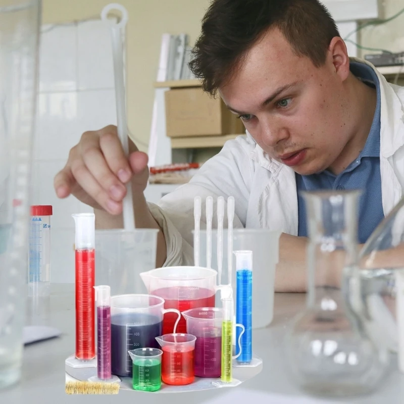 11Pcs Graduated Cylinders, Beakers and Pipettes Set For School Science Labs, Cylinders, Beakers Pipettes Set With Brush
