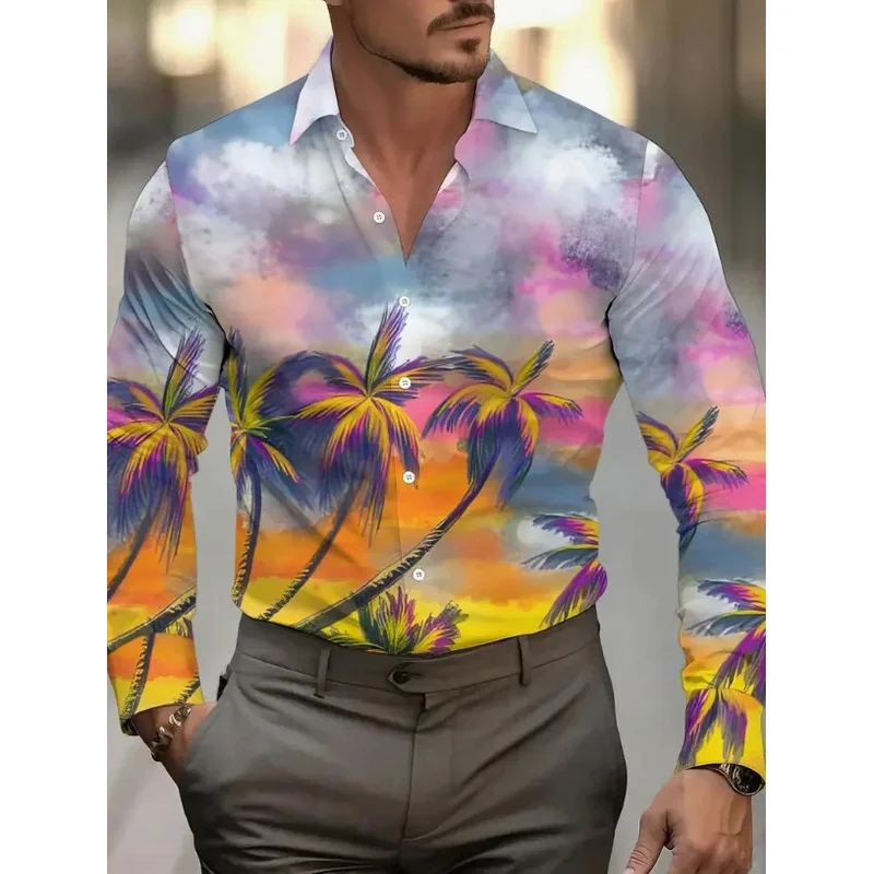 

Men's Abstract Digital Print Casual Shirt - Red Blue White Modern Art-Inspired Long Sleeve Button-Up,