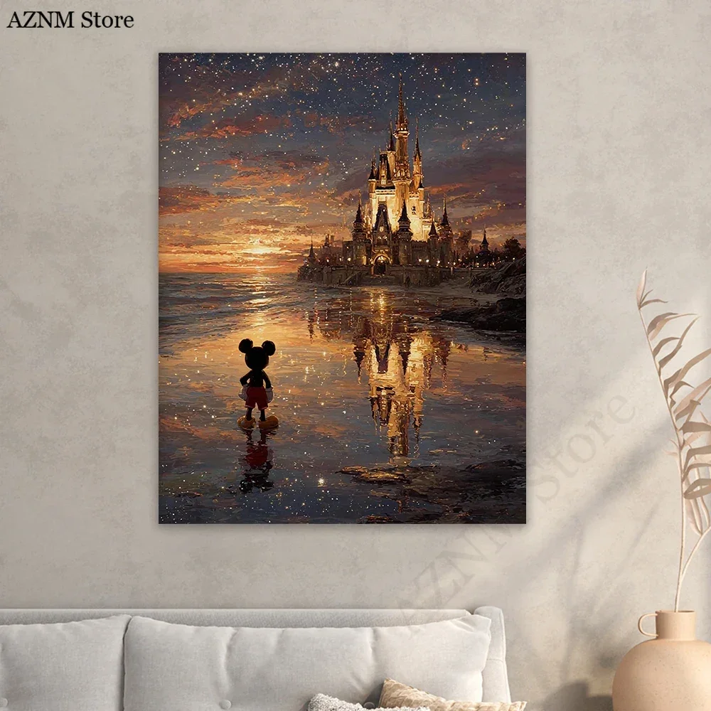 Impresión artística de acuarela de Mickey Mouse en la bañera, arte de pared del Reino Mágico, decoración del baño, póster artístico de pared moderno para el hogar, decoración del dormitorio