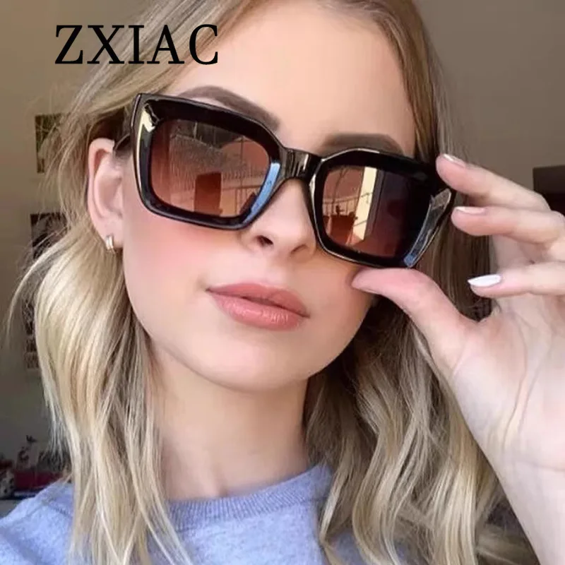 ZXIAC Trendy Retro Black Frame Sunglasses Women Brand Designer Rivet Decorated Sun Glasses Men Casual Simple Square Shades UV400