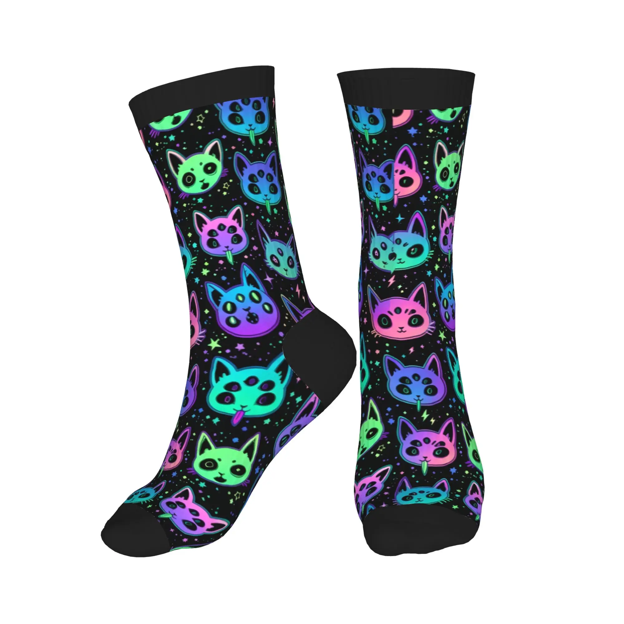 Creepy Cute Cat Color Block Socks  Printed Stretch Moisture Wicking Workout Outdoor Daily Wear Keepsake
