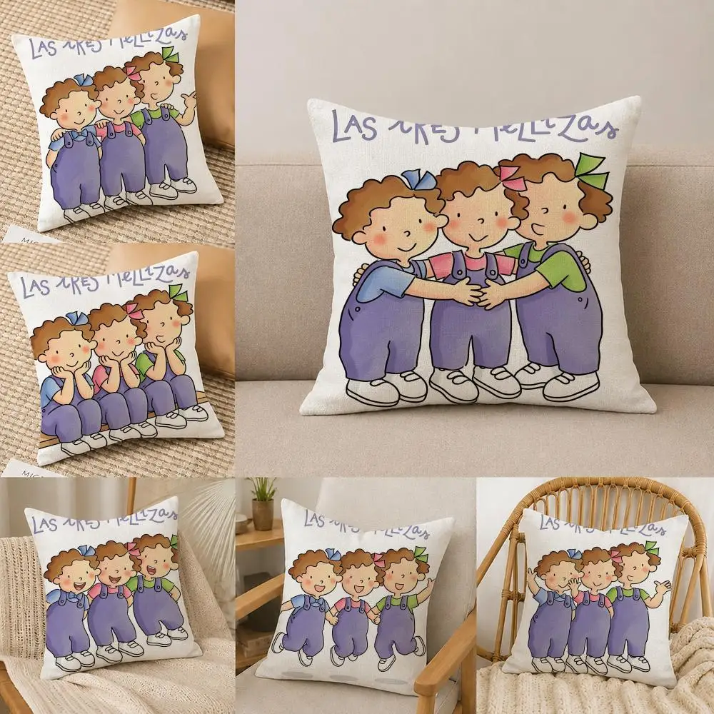 Cartoon 3 L-Little R-Rascals Kissenbezug-Set aus natürlichem Leinen, All-in-One-Dekoration für Sofa, Schlafzimmer und Stuhl