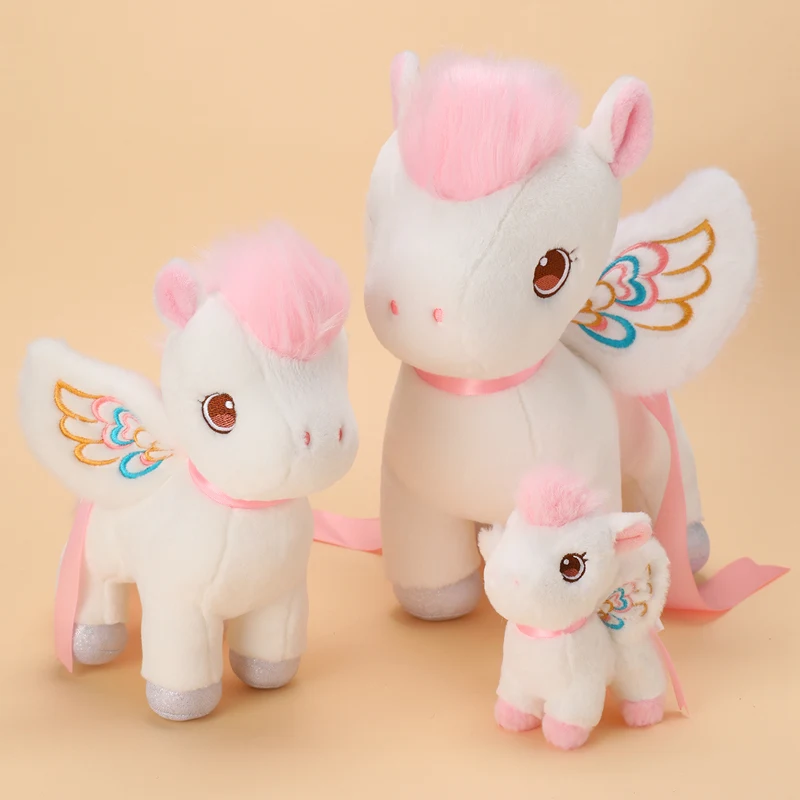 Cute White Pink Pegasus Plush Toys Soft Horse with Wing Dolls Unicorn Sleeping Huggable Pillow Home Decor Kids Birthday Gifts