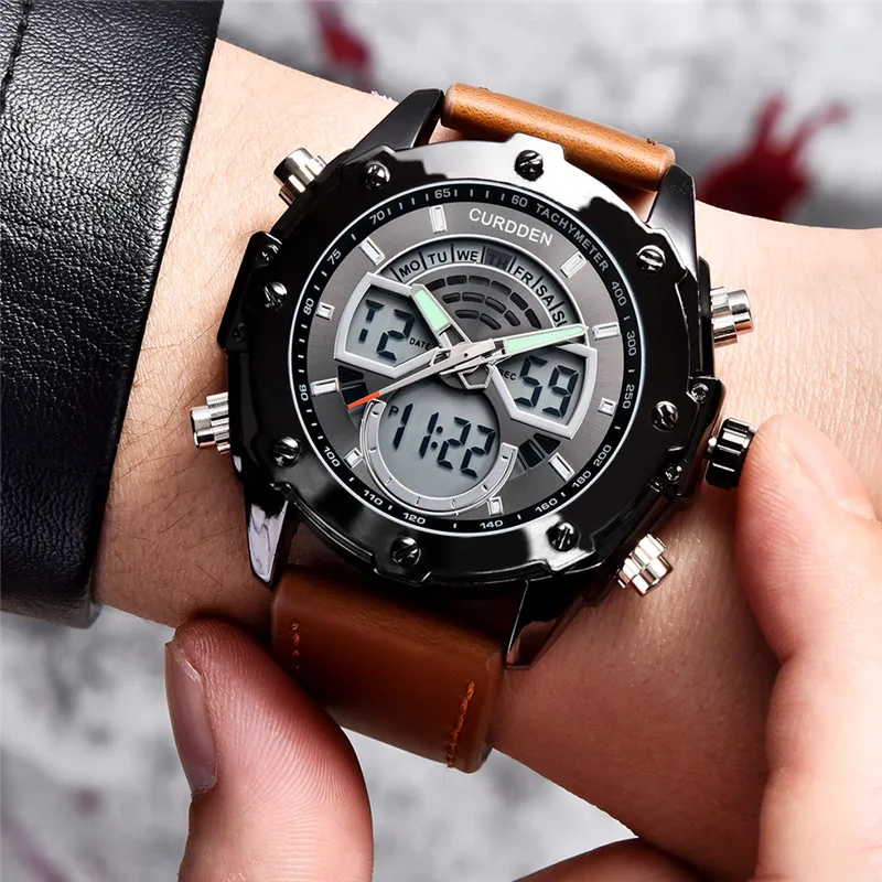 Men Big Brand Chronograph Watches Students Fashion Leather Band Dual Time Multi-function Sports Watch Montres de Marque de Luxe