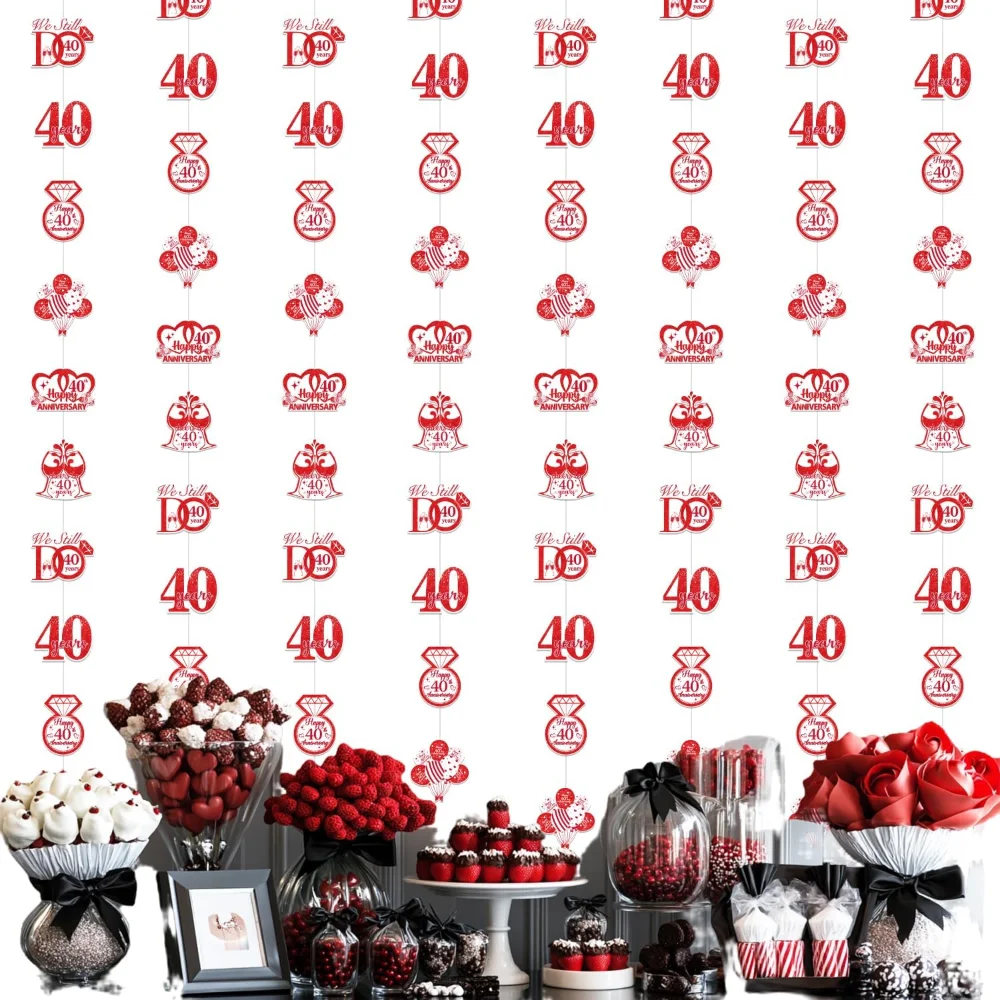 

Свадебные растяжки с 40-летием, 8 шт., гирлянда с 40-летием, двухсторонняя печать, подвесные принадлежности для юбилея и помолвки