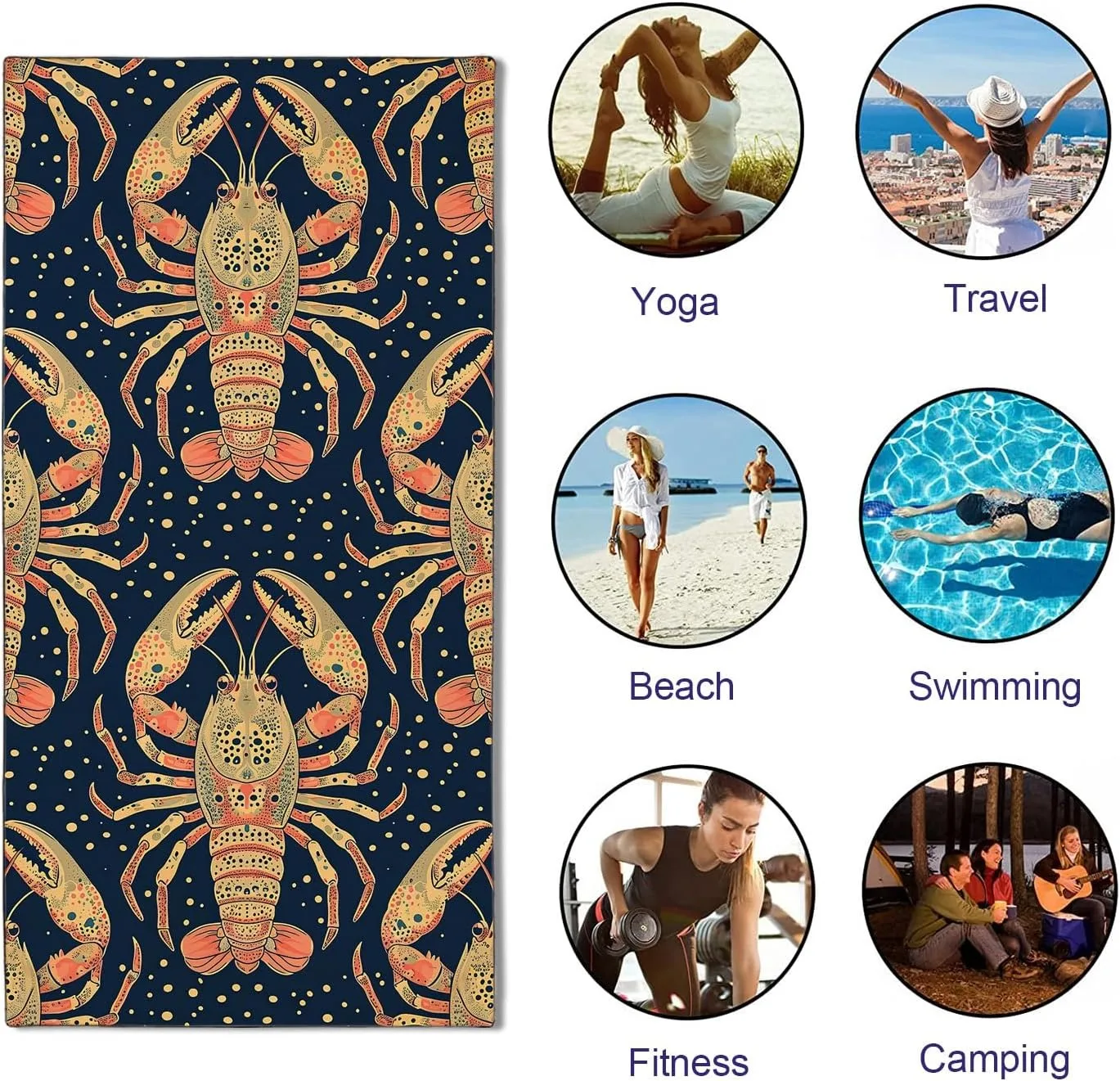1PC Lobsters pattern Beach Towel for Family stuffs friends Gifts Quick-Dry Sand free For Bath Yoga Beach Camping Swimming GYM