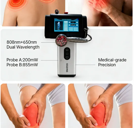 

Профессиональная лазерная терапия с двойным зондовым устройством | Высокомощный аппарат 855 мВт для восстановления суставов и мышц