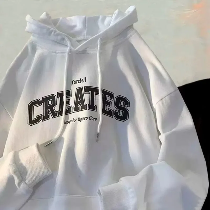 هوديي مطبوع عليه حروف أمريكية للربيع والخريف بنمط جديد فضفاض ومريح وبسيط ومتعدد الاستخدامات