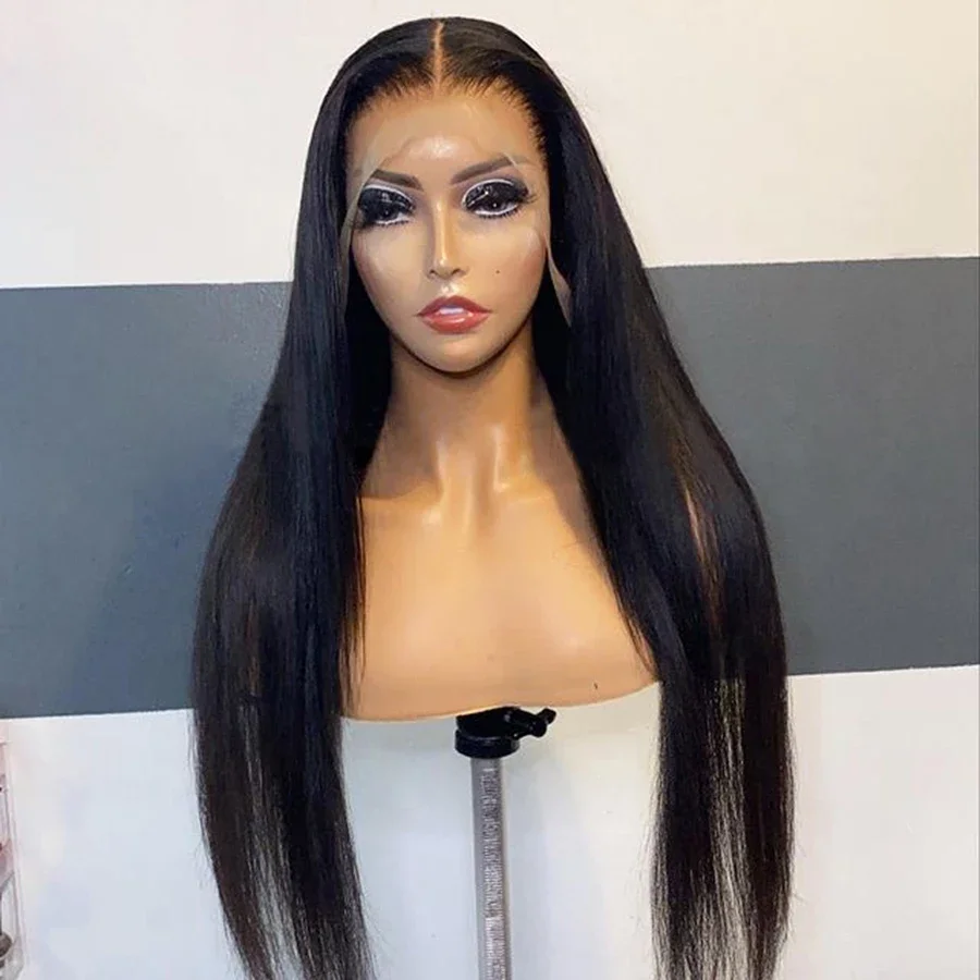 

Long Heat-Resistant 26Inch Black Straight Soft 13x4x1 Lace Front Wig For Women With Synthetic Preplucked Glueless Baby Hair