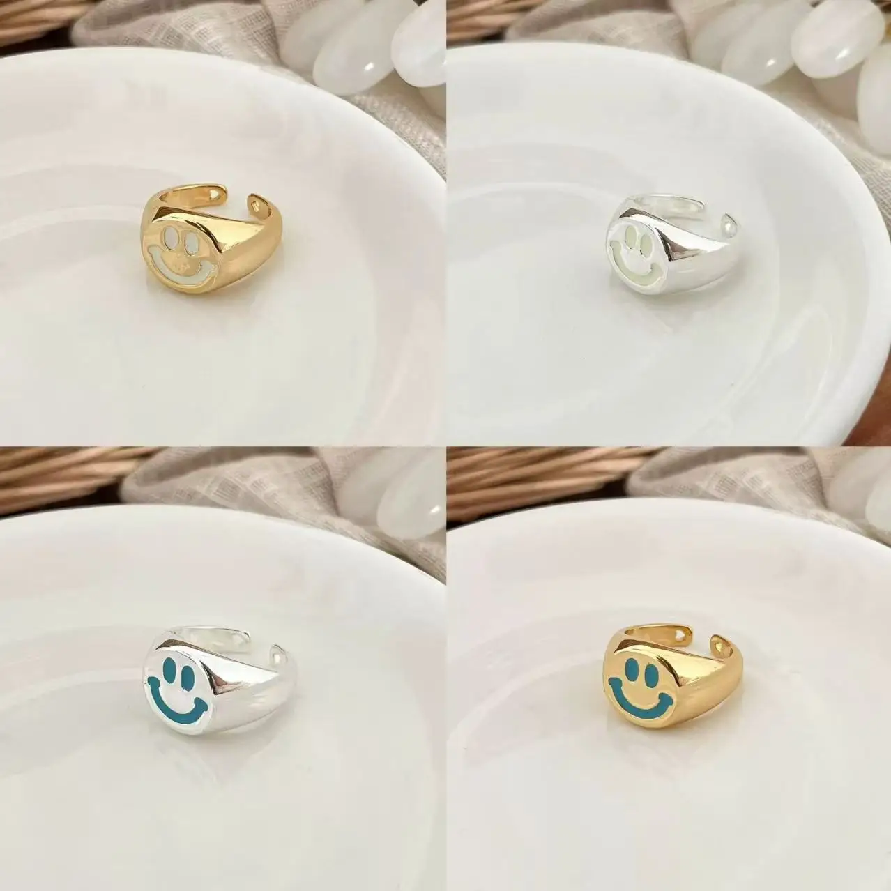 Fashion Smile Face Open Rings for Women Gold Plated Heart-shaped Index Finger Ring Unique Design Zircon Setting Lovers Jewelry