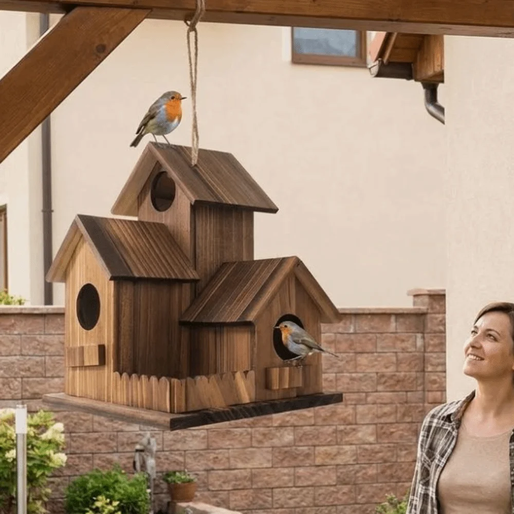 3 Chambers Wooden Bird House Incubation Box Thickened Bird Breeding Box Weather Resistant Handmade Bird Villa Nest
