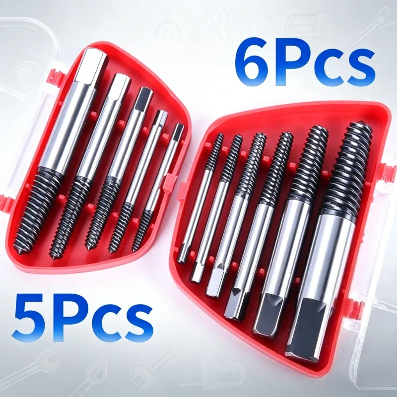 Double-End Broken Screw Extractor Set 5/6Pcs Carbon Steel Damaged Bolt Remover Drill Bits with Storage Case