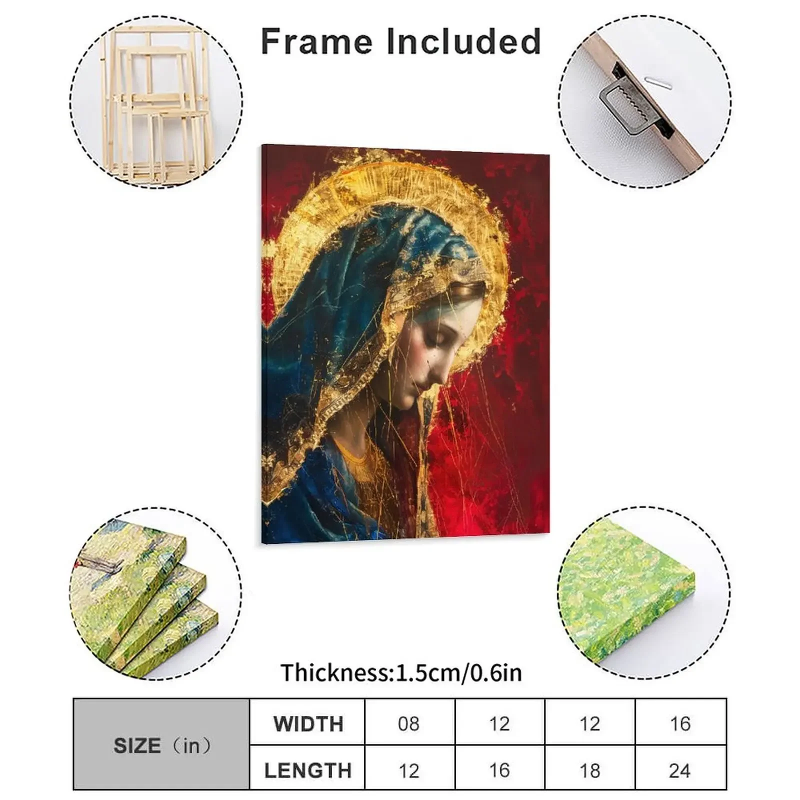 Virgin Mary Painting Canvas Painting Pub Retro Personalized Bar Garage Framed Wall Paintings