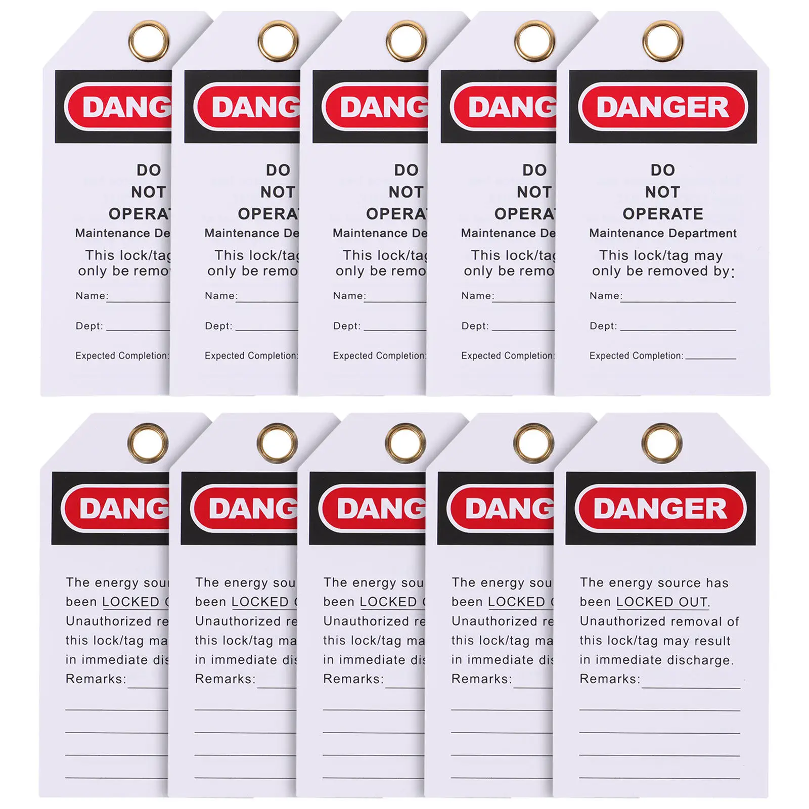 10Pcs Lockout Tags Industrial Safety Warning Hanging Tags Equipment Repair Do Not Operate Safety Signs Lock Out Tag
