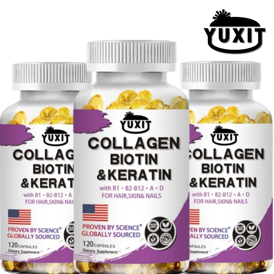 

YUXIT Biotin Hyaluronic Acid, Keratin –Hair Growth Vitamin – Nails & Skin, B1, B2, B6, B12 Complex Supplement for Men &Women