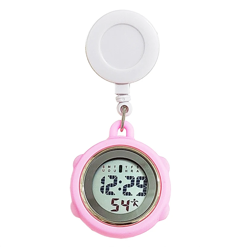 Retractable nurse watch Fashion neutral glow-in-the-dark chest  clip pin large digital display student electronic  alarm clock