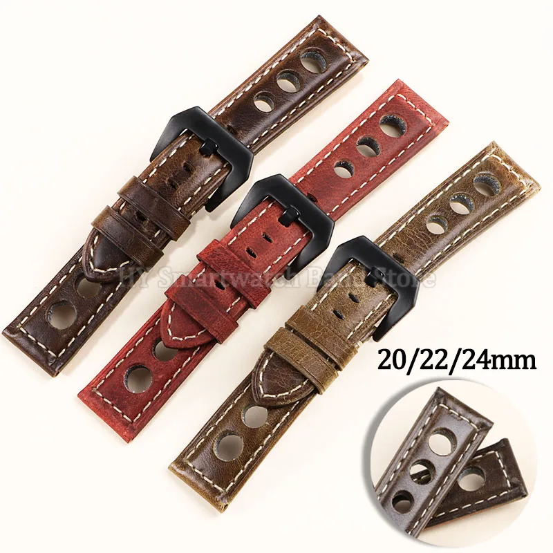 

20mm 22mm 24mm Leather Watch Strap for Panerai for Seiko for Huawei Watch Gt2 Gt3 Breathable Cowhide Strap Replacement Bracelet