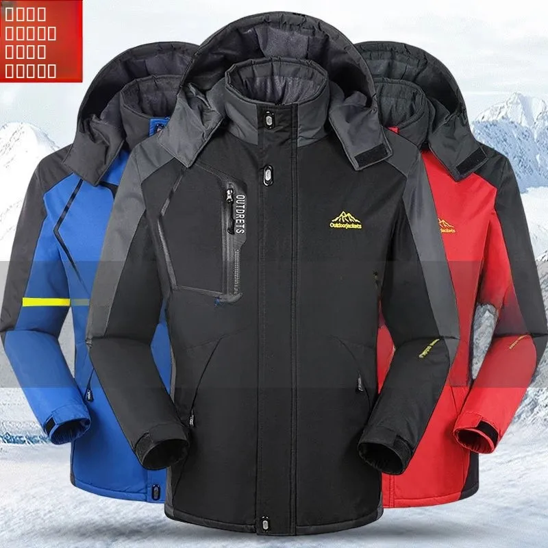 

Men's Winter Thiened Fce Lined Warm Cotton Jaet Outdoor Climbing Coat Trousers Set Faionable Large Size Casual Wear