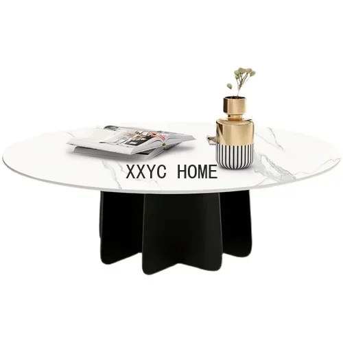 

Итальянский кофейный столик из камня, легкий роскошный кофейный столик из закаленного стекла, черный, креативный, минималистичный, маленький круглый столик