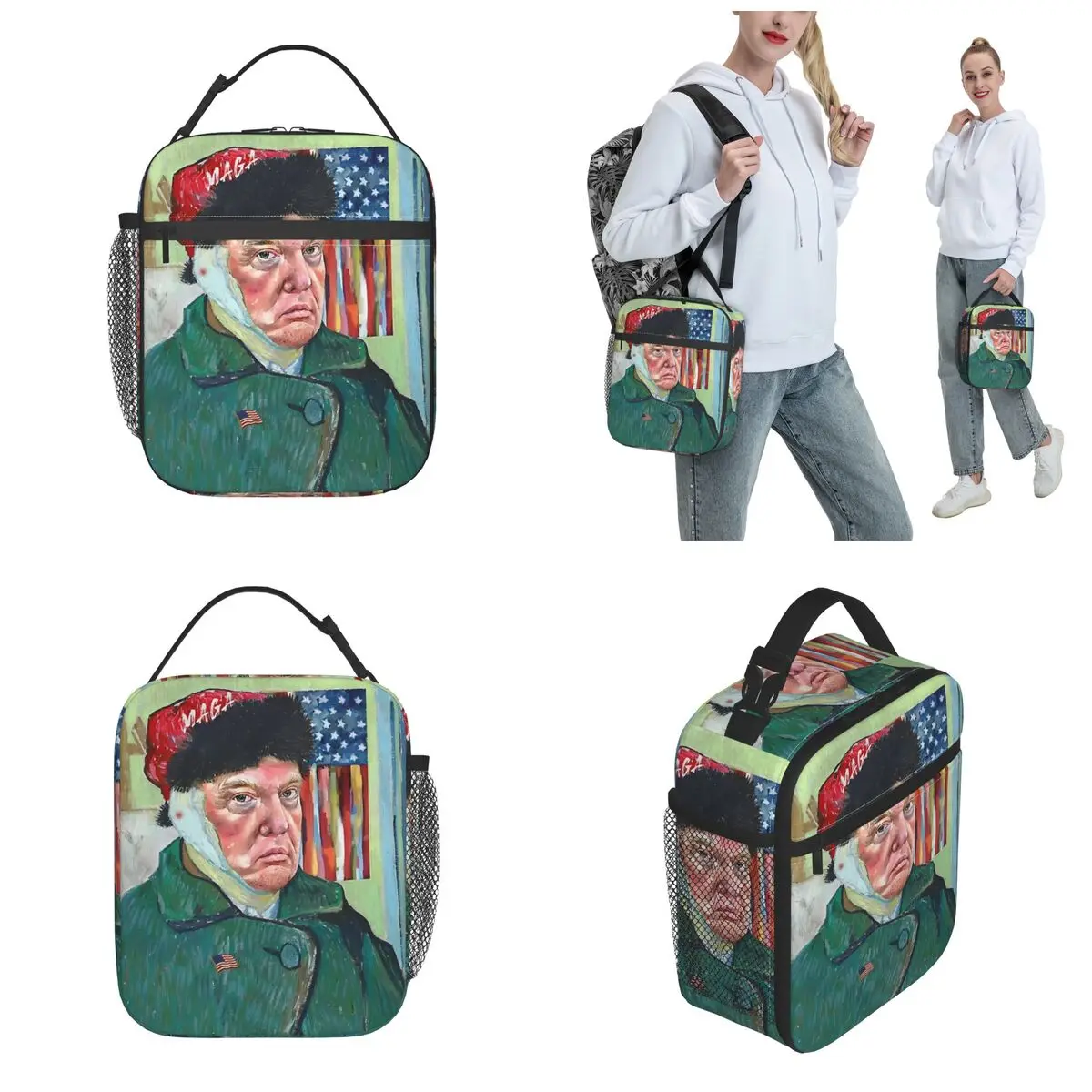 Insulated Lunch Boxes Donald Van Trump Self Portrait Product Funny Meme Lunch Food Box Harajuku Cooler Thermal Bento Boxl