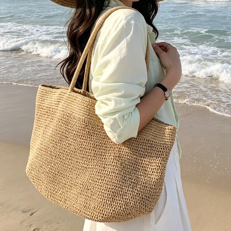 

Fashionable Large-capacity Rafi Grass Shoulder Bag Suitable for Beach Vacation Straw Bag 2026 Summer Woven Tote Bag Sacs À Main