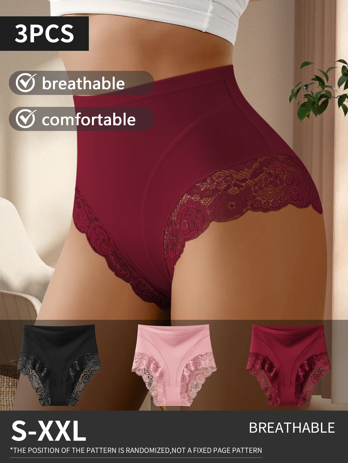 

3 шт. женские кружевные трусики из дышащей сетки в стиле пэчворк, элегантный дизайн, мягкие, легкие, удобные, идеально подходят для свиданий и ночей