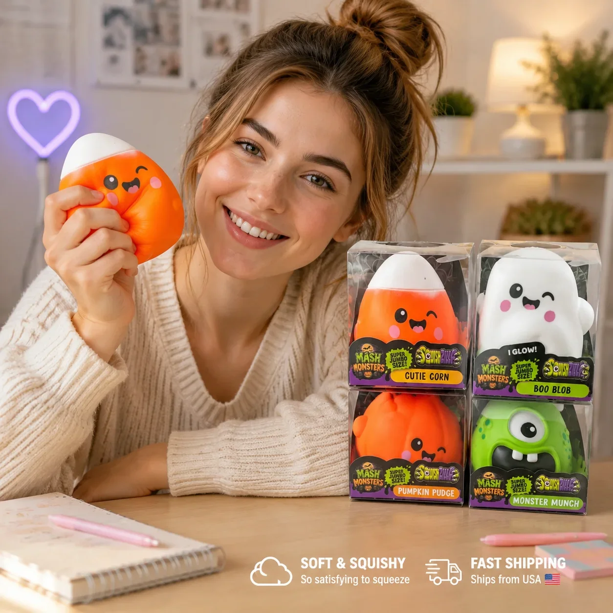 Squishy Stress Relief Toys Halloween Cartoon Monster Ghost Slow Rising Sensory Fidget for Kids Adults Anxiety Relief Gift