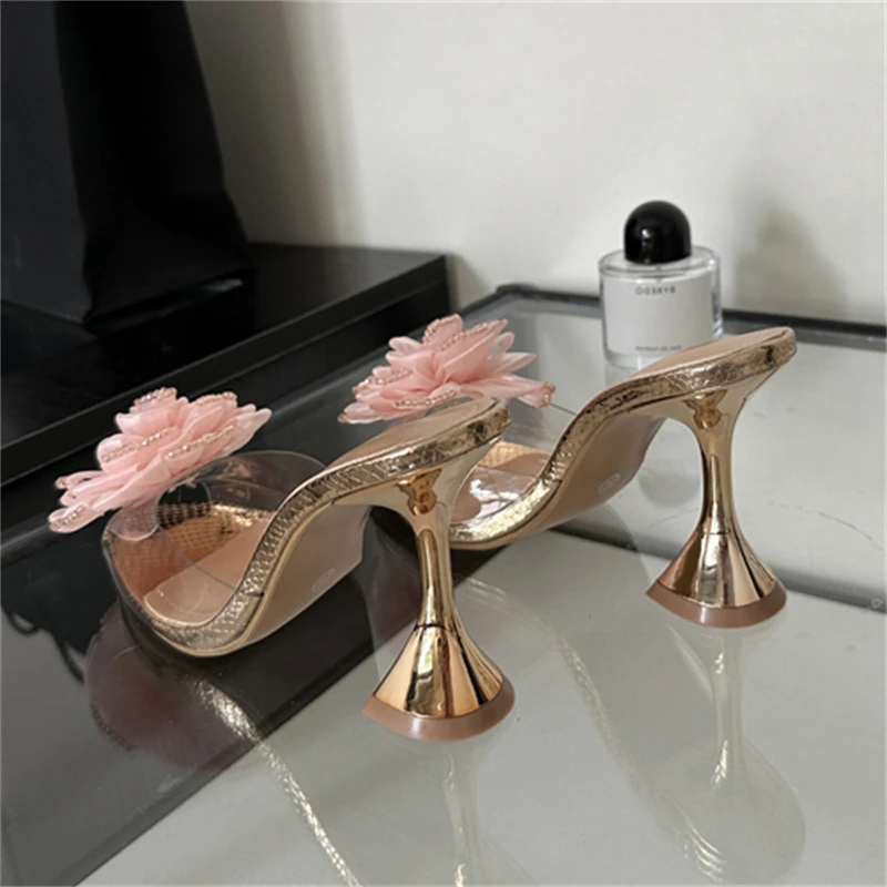 Eilyken PVC Transparent Women Slippers Pumps Designer Wedding Party Pointed Toe High Heels Sandals Spring Ladies Shoes