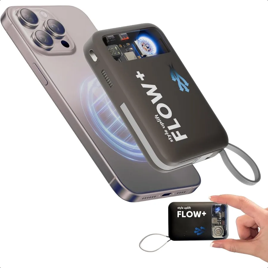 

SU Flow+ Magnetic Power Bank 10000mAh MagSafe Compatible Charger 4 in 1 with inbuilt Lightening and Type C cables for Samsung a