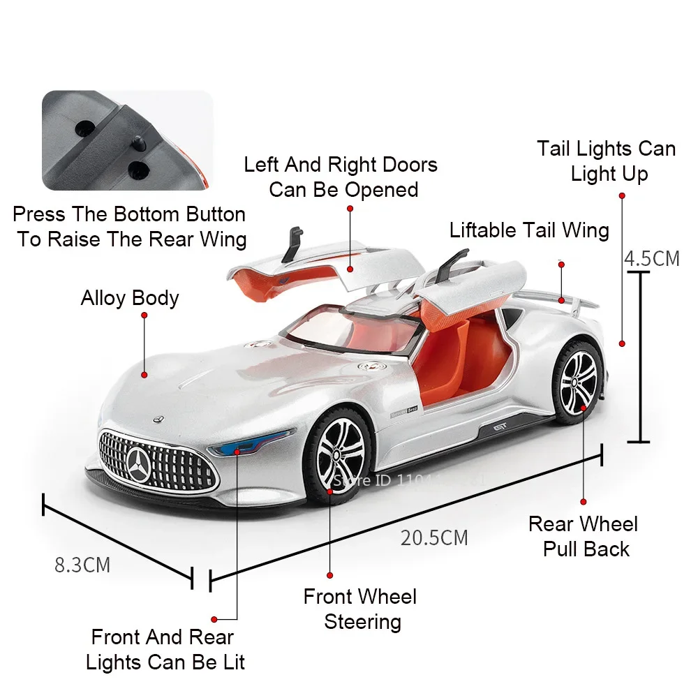 1:24 비전 GT 합금 ONE 스포츠카 모델 다이캐스트 미니어처 장난감 사운드 라이트 풀백 도어 오픈 차량 친구 휴일 선물
