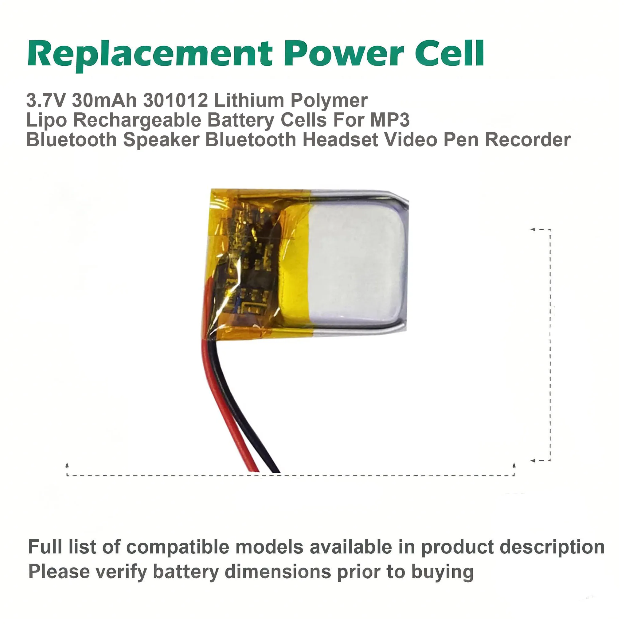 301012 3.7V 30mAh Li-Po Lithium Polymer Battery For Bluetooth Headset MP3 Video Pen Recorder