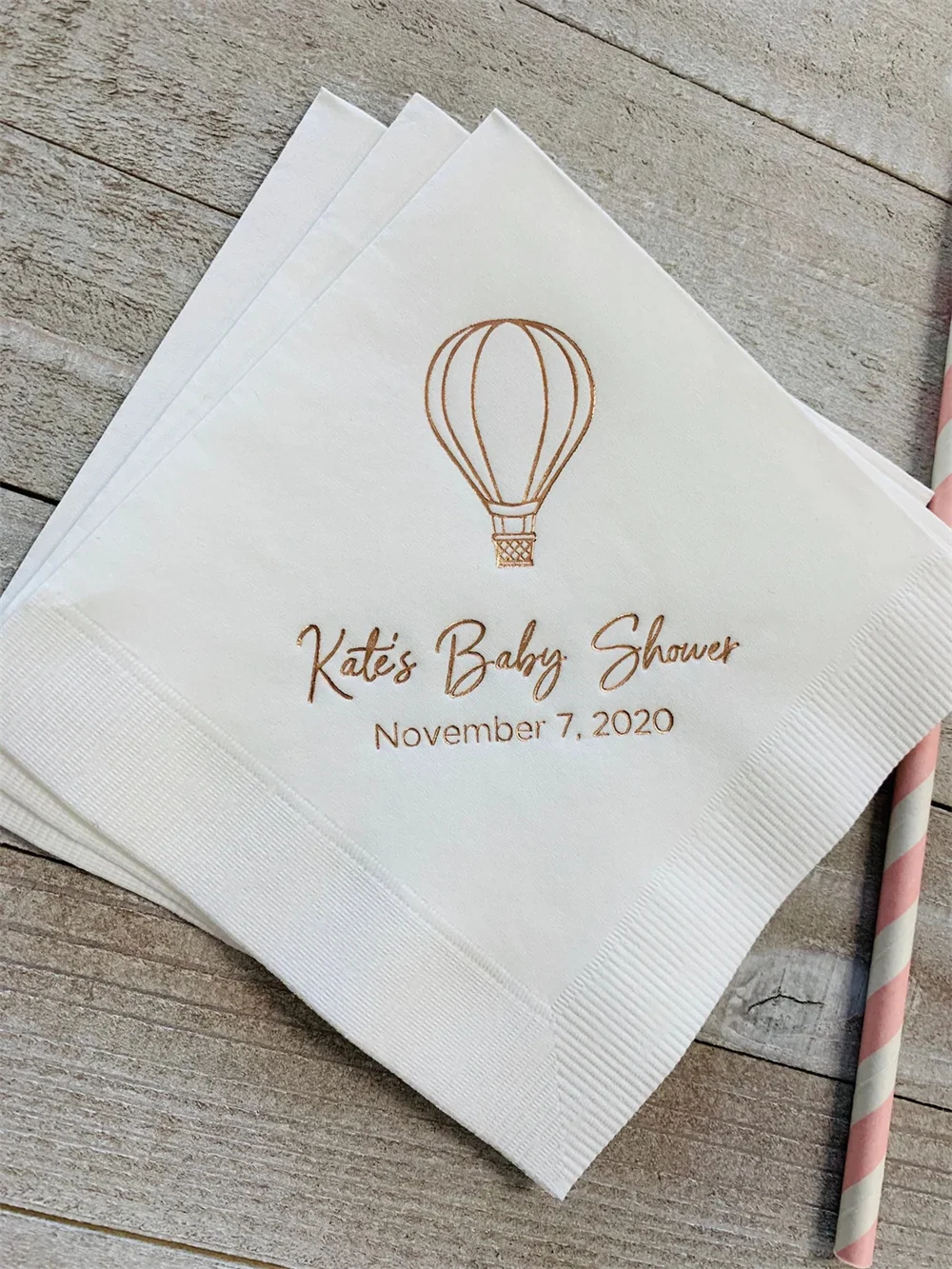 50PCS Personalized Napkins Hot Air Balloon Baby Shower Theme Custom Monogram Cocktail Beverage Luncheon Dinner Guest Towels Avai