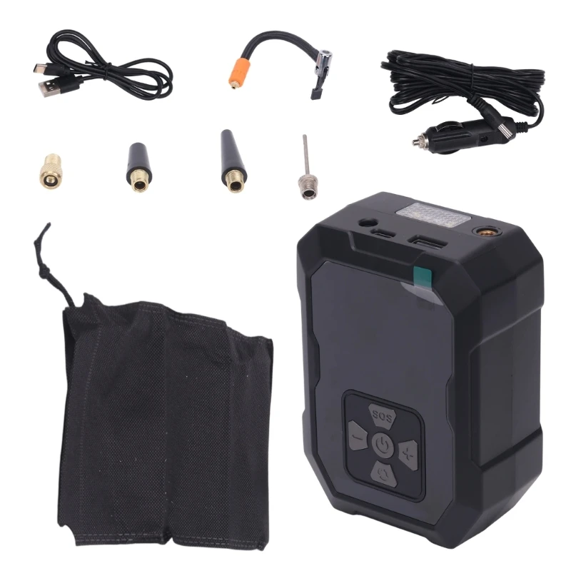 Portable Digital Tire Inflator with Preset Automatic Stop, Rechargeable Battery, Vehicle Power Cord, and LED Light for Car, H9EE