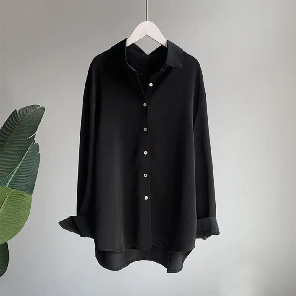 Women Blouse Women Shirt Stylish Women's Lapel Shirt with Long Sleeves Button Placket Solid Color Casual Commuter for Daily