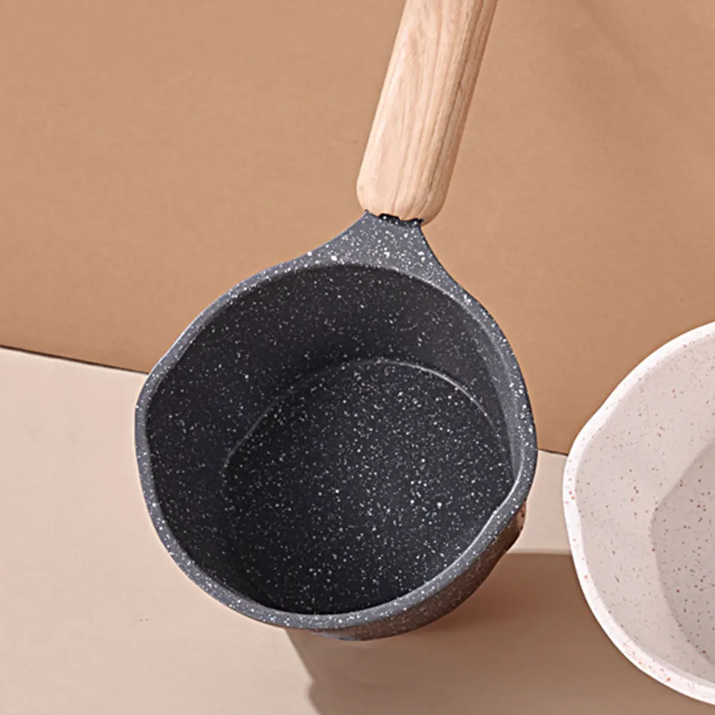 

Thickened Milk Pot Small Metal Sauce Pan Nonstick Coating Heat Resistant With Wooden Handle For Butter Oil Melting