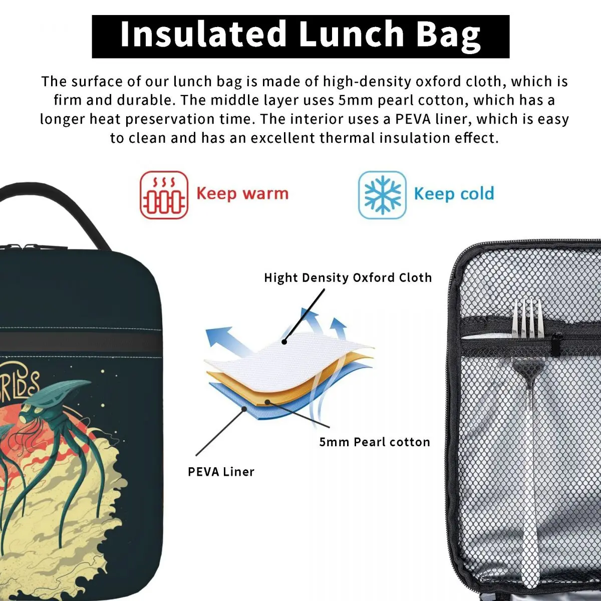 War Of The Worlds Insulated Lunch Bag for Women Kids Leakproof Food Boxes Thermal Lunch Box Tote