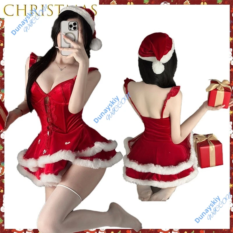 

Christmas Girl Cosplay Outfit Cute Pure Seductive Velvet Dress with Hooded Shawl for Stage Performance