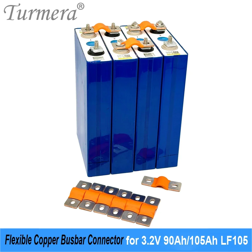 Turmera 12V 24V 48V Lifepo4 Battery Flexible Busbar Copper Connecter Hole to Hole 38mm 2mm 400A for EVE LF105 3.2V 90Ah 105Ah