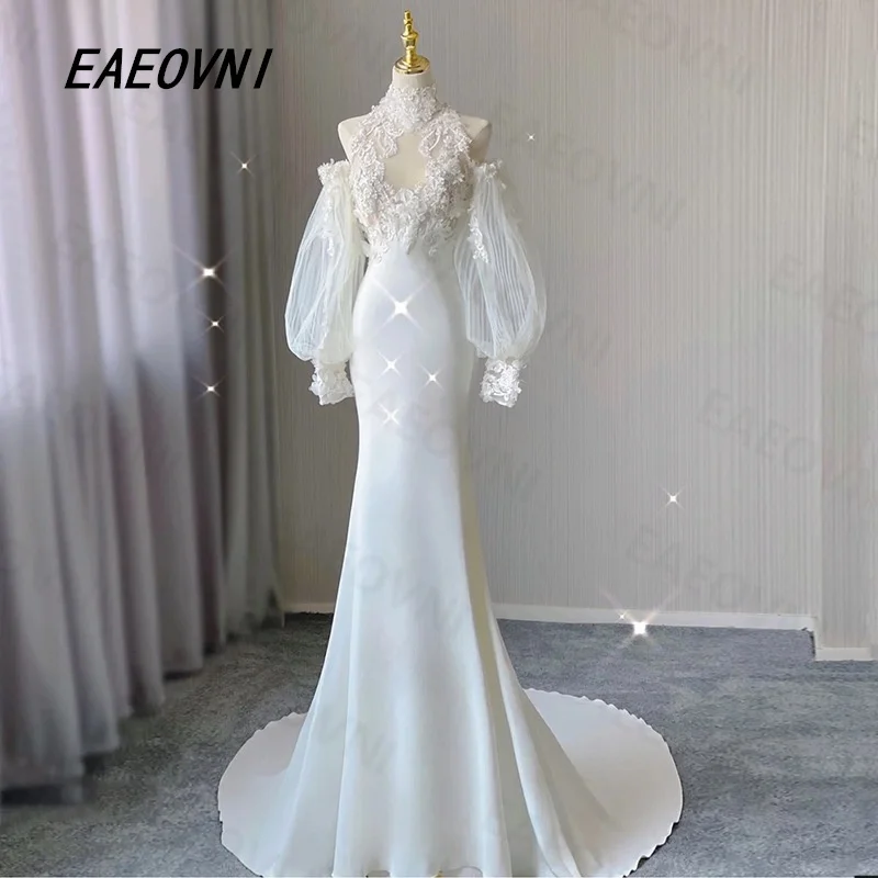 فستان زفاف عتيق مزين بالدانتيل من الساتان 2026 أحدث فستان زفاف فاخر حورية البحر زي العرائس مصنوع حسب الطلب فيستدو دينوفيا #1