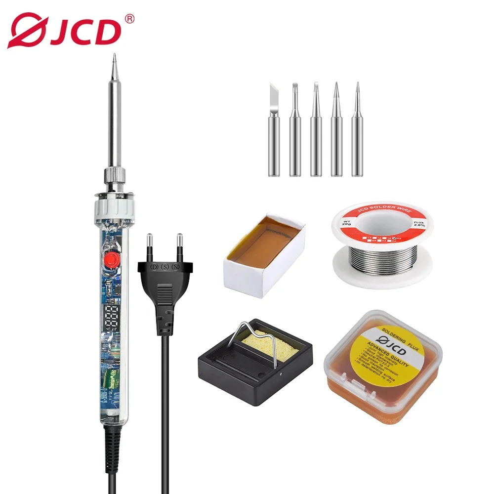 JCD Electric Soldering Iron with LED Transparent PC Handle, Adjustable Temperature LCD Digital Display Welding Repair Tools