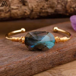Fashion Wire Wrapped Gemstones Handmade Bangles For Women Natural Labradorite Stone Luxury Bracelet Teengirl Jewelry Gift Bijoux