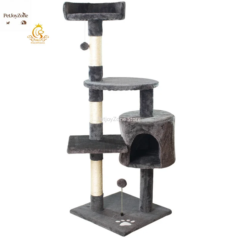 

PetJoyZone Top Selling Large One-piece Deluxe Four Storey Multi Functional Cat Tree Cat Climbing Frame For Home Use
