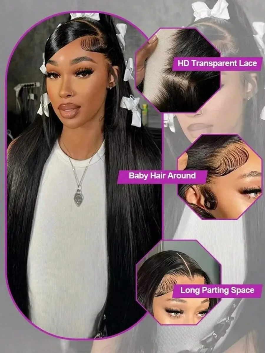 40 42Inch Human Hair Wigs Straight 13x4 13x6 Hd Transparent Lace Front Wigs Silky Straight Human Hair Pre Plucked With Baby Hair image 5