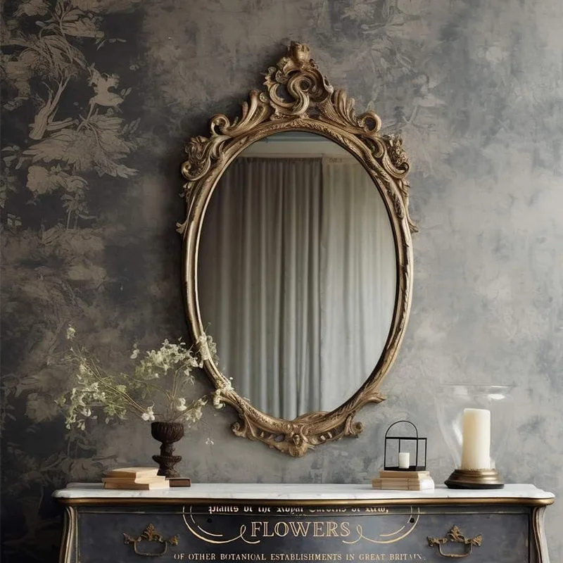 French oval decorative mirror European retro home wall fireplace bedroom premium makeup dressing