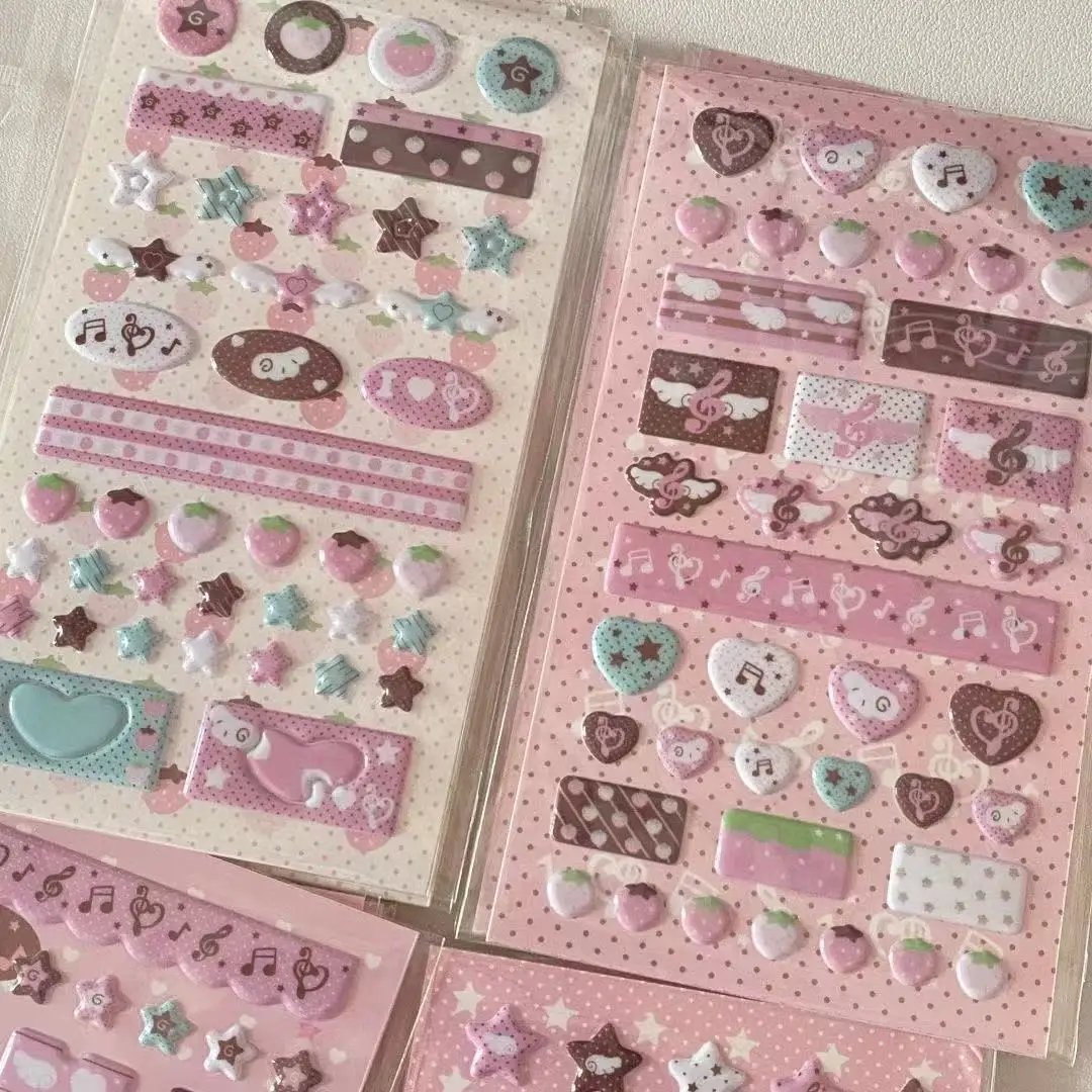 4PC Korean Stickers Original 3D Three-dimensional Bubble Stickers Note Wings Foam Ancient Hand Account Collage Flat Sticker Gift