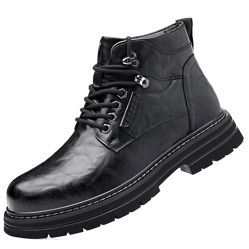 Bottes de neige à plateforme en cuir de vache pour hommes, chaussures de travail pour hommes, document solide, bottes de rinçage chaudes, mode de créateur, nouveau, automne, hiver