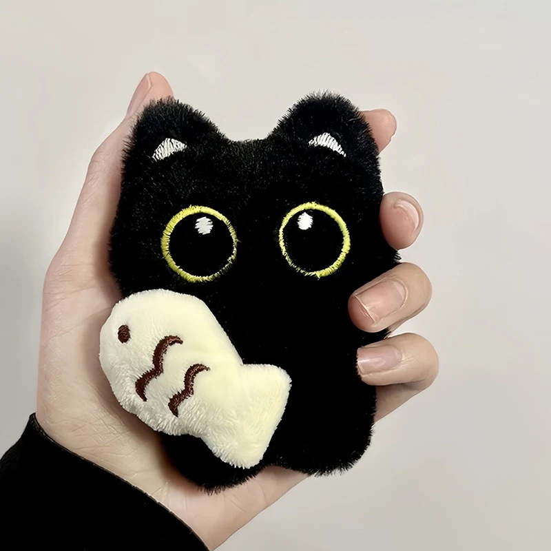 Lindo muñeco de gato negro de ojos grandes de felpa, colgante para niña, mochila, colgantes para muñeca, bolso de pareja, llavero, dijes para teléfono, accesorios colgantes para bolso